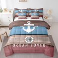 thumbnail image 1 of Ship Anchor Bed in a Bag Queen Comforter Set 7 Piece,Ocean Nautical Bedding Set Wheel Compass Sheet Set with Comforter,Rustic Vintage Rust Red Blue Wood Plank Bed Set, 1 of 5