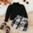 thumbnail image 4 of EnJoCho Cute Crop Teen Girl Toddler Girls Long Sleeve Ribbed Knitted Turtleneck T Shirt Tops Plaid Prints Bow Tie Skirt Outfits Little Girl Summer Trendy Clothing Set 6-12 Months, 4 of 8