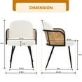 thumbnail image 5 of Modern Rattan Dining Chairs Set of 2 Mid Century Dining Chairs with Cane Back and Armrest 3.15"Upholstered Boucle Kitchen Dining Room Chairs with Black Metal Legs, White, 5 of 11