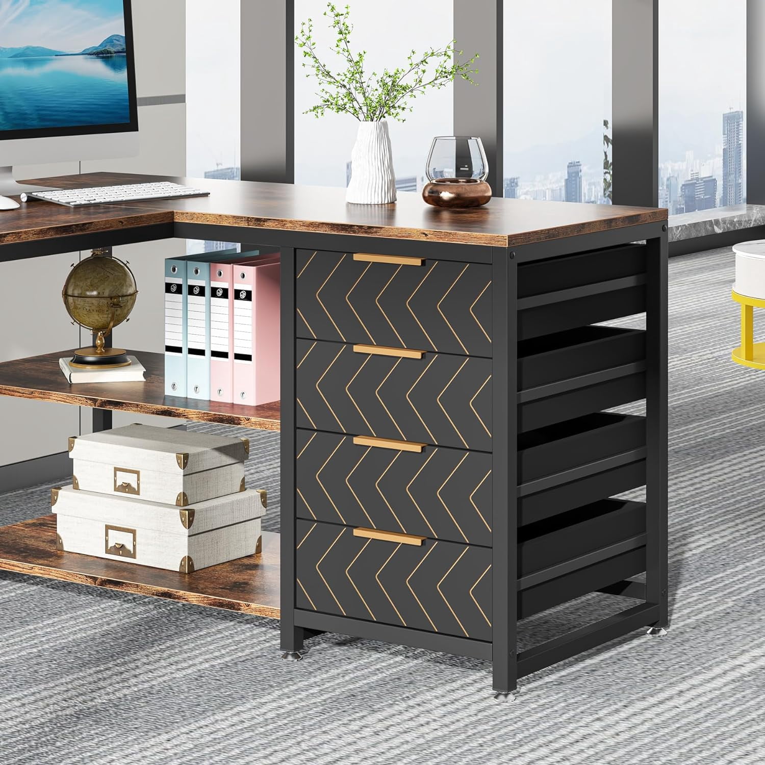 Tribesigns L Shaped Computer Desk, 59" Modern Reversible Office Corner Desk for Home Office, Brown