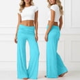 thumbnail image 2 of YUEHUA Teal Fold Over Yoga Pants, On-Trend Solid Wide Leg Loose Fit Lounge Pants with Ruched Waist Y2k 2026 Foldover Yoga Pant Stretchy Loose Gym Lounge Leggings, 2 of 8