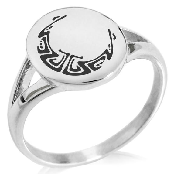 Stainless Steel Mayan Crescent Moon Rune Minimalist Oval Top Polished Statement Signet Ring