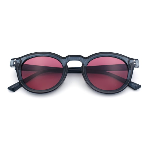 Hipster Keyhole Bridge Round Horn Rim Plastic Gentlemanly Sunglasses [Slate - Red]