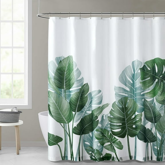Bathroom Shower Curtains - Tropical Plant Printed Polyester Shower Curtain 84 inch Length Extra Long Bath Decor for Bath Tub Toilet Hotel, 72x84 inch with Hooks