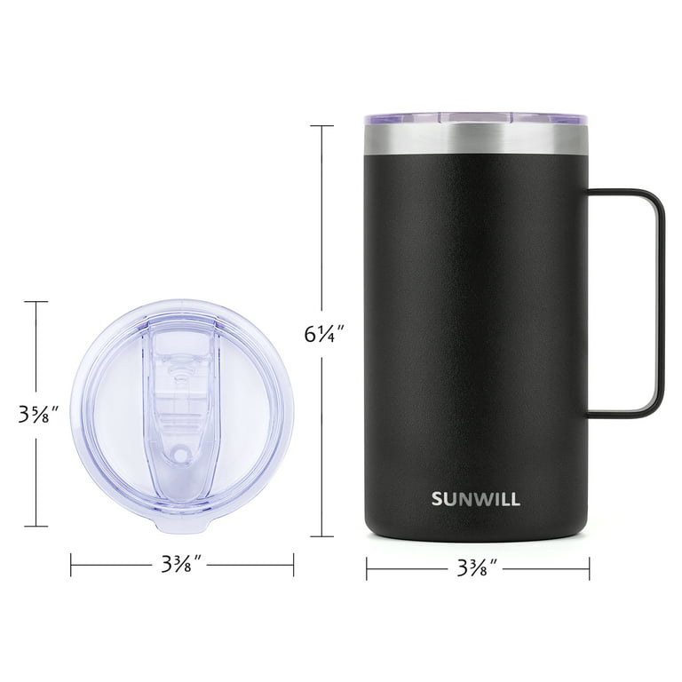 SUNWILL Stainless Steel Travel Coffee Mug, Insulated Double Wall Camping Cup  with Handle, 22oz, Powder Coated Black 