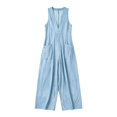 thumbnail image 7 of Women's Fashion Casual Solid Color Deep V Halter Neck Sleeveless Jumpsuit Ruched Detail Pockets Long Pants One Piece Light Blue XL(XL), 7 of 7