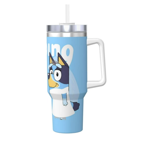 Zofaai Bluey Pattern 40OZ Ice Cup with Handle, Stainless Steel Heat Preservation Cup Suitable for Car Cup Holder, Travel, Office, Unisex