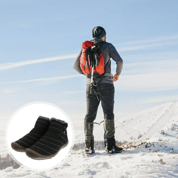 COSMOBETTY 1 Pair Winter Outdoor Snow Boots Men Ankle Booties Waterproof Rubber Cotton Black Size 48