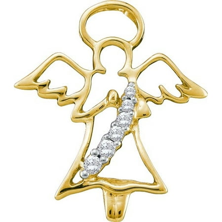 10K Yellow Gold 0.06ctw Fancy Sleek Fashion Pave Diamond Fashion Angel Pendant