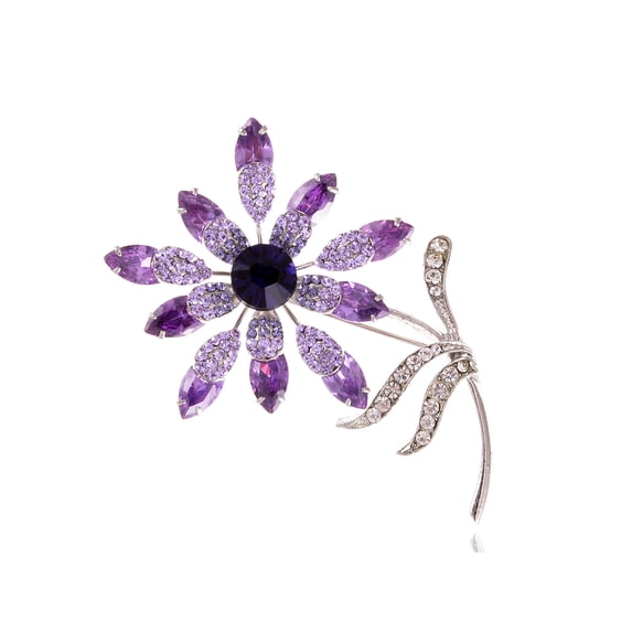 y Amethyst Purple Swarovski Crystal Elements Floral Daisy Flower Petals Brooch Pin