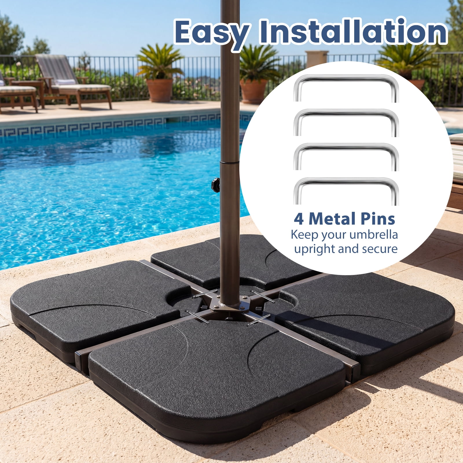 Patiojoy 4-Piece Heavy Duty Cantilever Umbrella Base 164 LBS/72 KG Square Patio Umbrella Stand with Easy-to-Fill Spouts