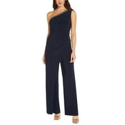 Adrianna Papell Women's Embellished One Shoulder Jumpsuit Blue Size 4 Petite