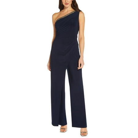 Adrianna Papell Women's Embellished One Shoulder Jumpsuit Blue Size 4 Petite