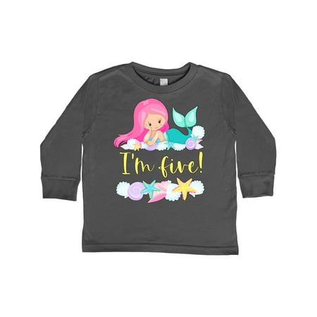 

Inktastic I m 5 Mermaid with Pink Hair and Shells Gift Toddler Boy or Toddler Girl Long Sleeve T-Shirt