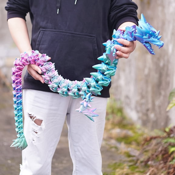 47.5inch 3D Printed Rose Dragon,Flexible Joint Animal lacertid Figurines,Realistic Eyes, Home Office Decor,Fidget Toy for Adults Teens Boy Festival Gifts