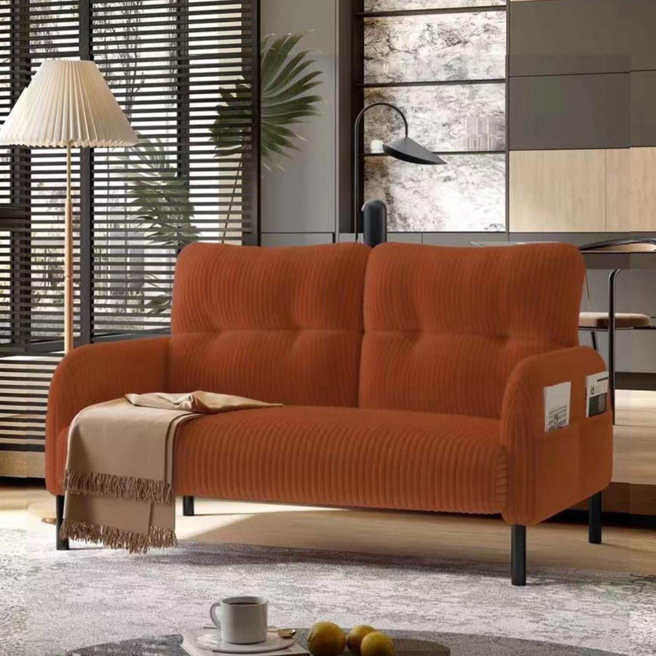 47" Small Loveseat Sofa Couch for Small Spaces,Corduroy Upholstered 2-Seater Love Seats for Apartment, Bedroom,Office,Orange