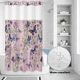 thumbnail image 2 of No Hook Shower Curtain, Pink Flowers Shower Curtains for Bathroom with See Through Top Window, Spring Floral Purple Butterflies Farmhouse Waterproof & Washable Bath Curtain Stand Up Stall 36"x72", 2 of 9