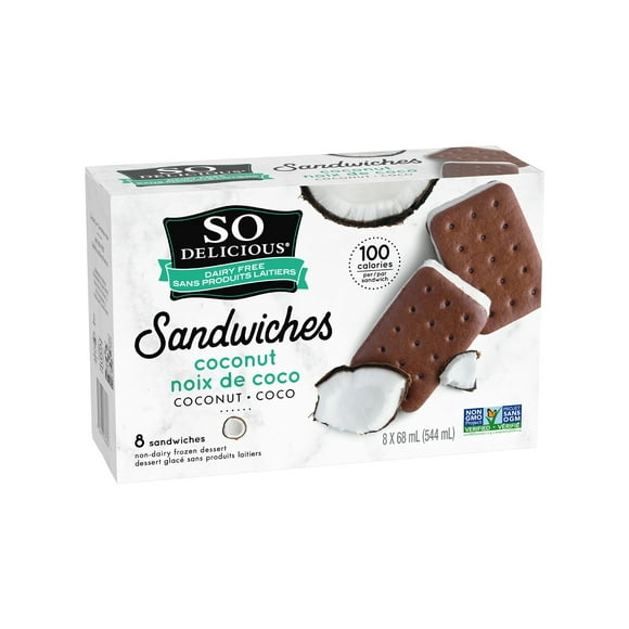 So Delicious Coconut Flavoured, Dairy Free, Frozen Sandwiches, 8x68 mL Dairy Free Coconut Flavoured, Frozen Sandwiches
