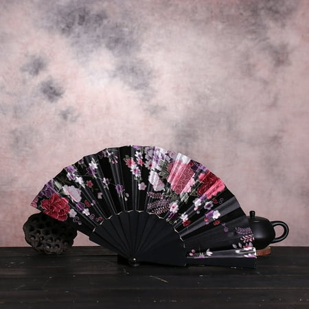 

Pgeraug Dance fan Chinese Style Dance Wedding Party Lace Silk Folding Hand Held Flower Fan Fans Black