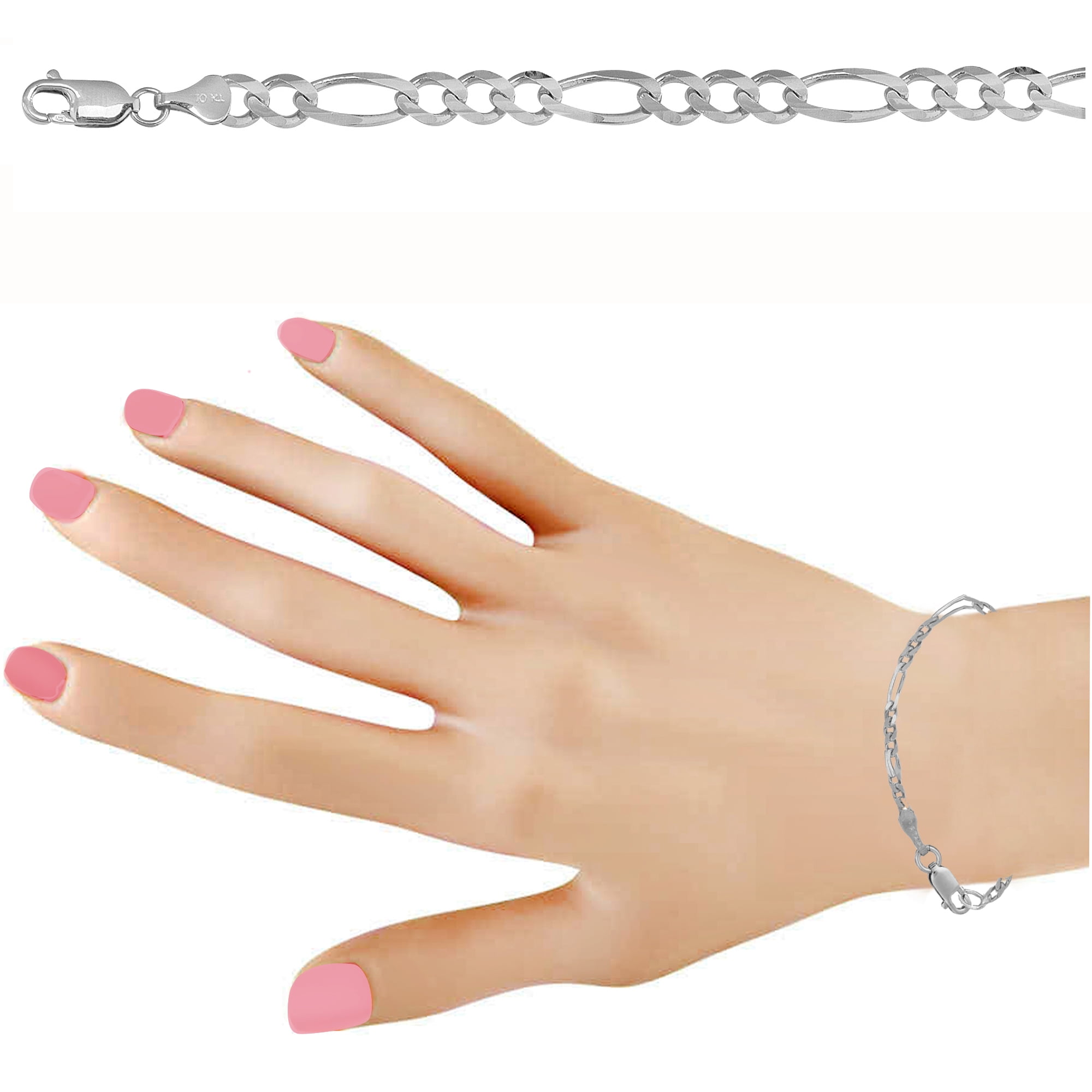 Ritastephens Sterling Silver Figaro Link Ankle Anklet Chain 10inches 3mm for Male Female Adult and Teens