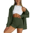 thumbnail image 3 of Scyoekwg Womens Sets 2 Piece Outfits Sweatsuit Fall Outfits Zipper Long Sleeve Coat Shorts Fashion Matching Outfits Casual Two Piece Set Sweatsuit Tracksuit (Army Green,XXL), 3 of 6