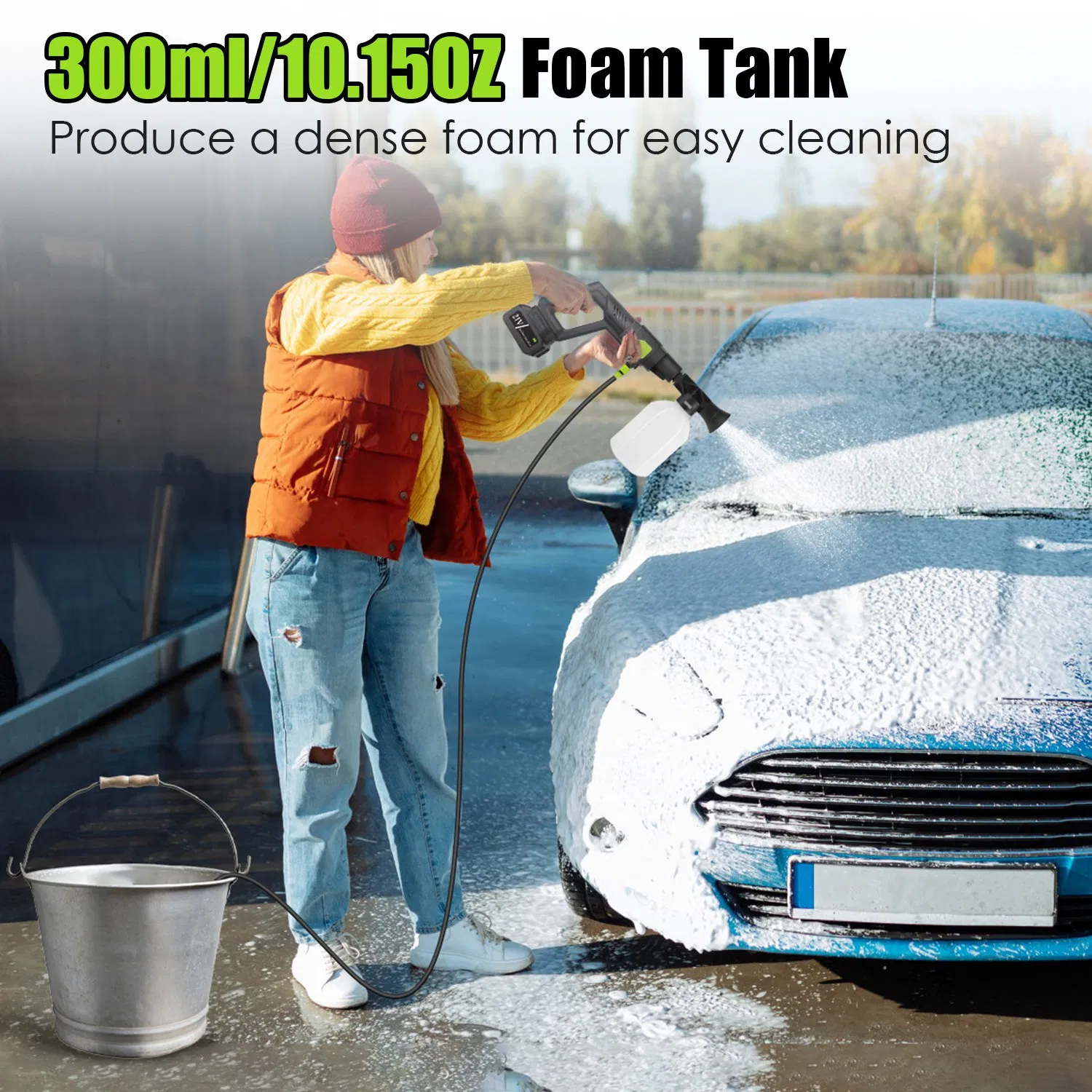 Cordless Pressure Washer Portable Electric Power Washer High Pressure Water Sprayer 435PSI Car Washer Cleaner with 6-in-1 Nozzle Foam Bottle Filter 15000mAh 21V Battery and Charger