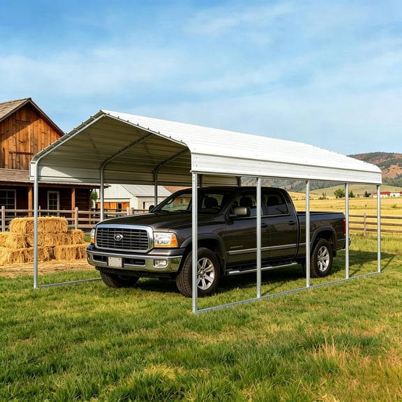 10x20 FT Heavy Duty Galvanized Steel Carport – Vertical Roof, All-Weather Outdoor Garage Shelter for 1 Cars, RV, Boat, Tractor & Dual Vehicle Storage