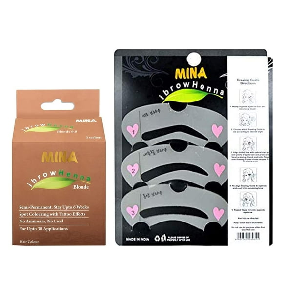 MINA ibrow Henna Regular Pack with Stencils-Combo Pack (Copper Brown)