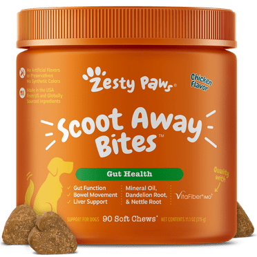 Zesty Paws Scoot Away Bites for Dogs, Digestive Support Functional Dog Supplement, Chicken Flavor, 90 Count Soft Chews