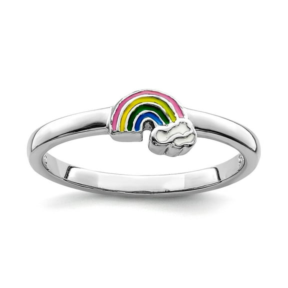 925 Sterling Silver Rhodium Plated Enameled Rainbow Ring Size 4 6.4mm Wide Ring - 1.4 Grams