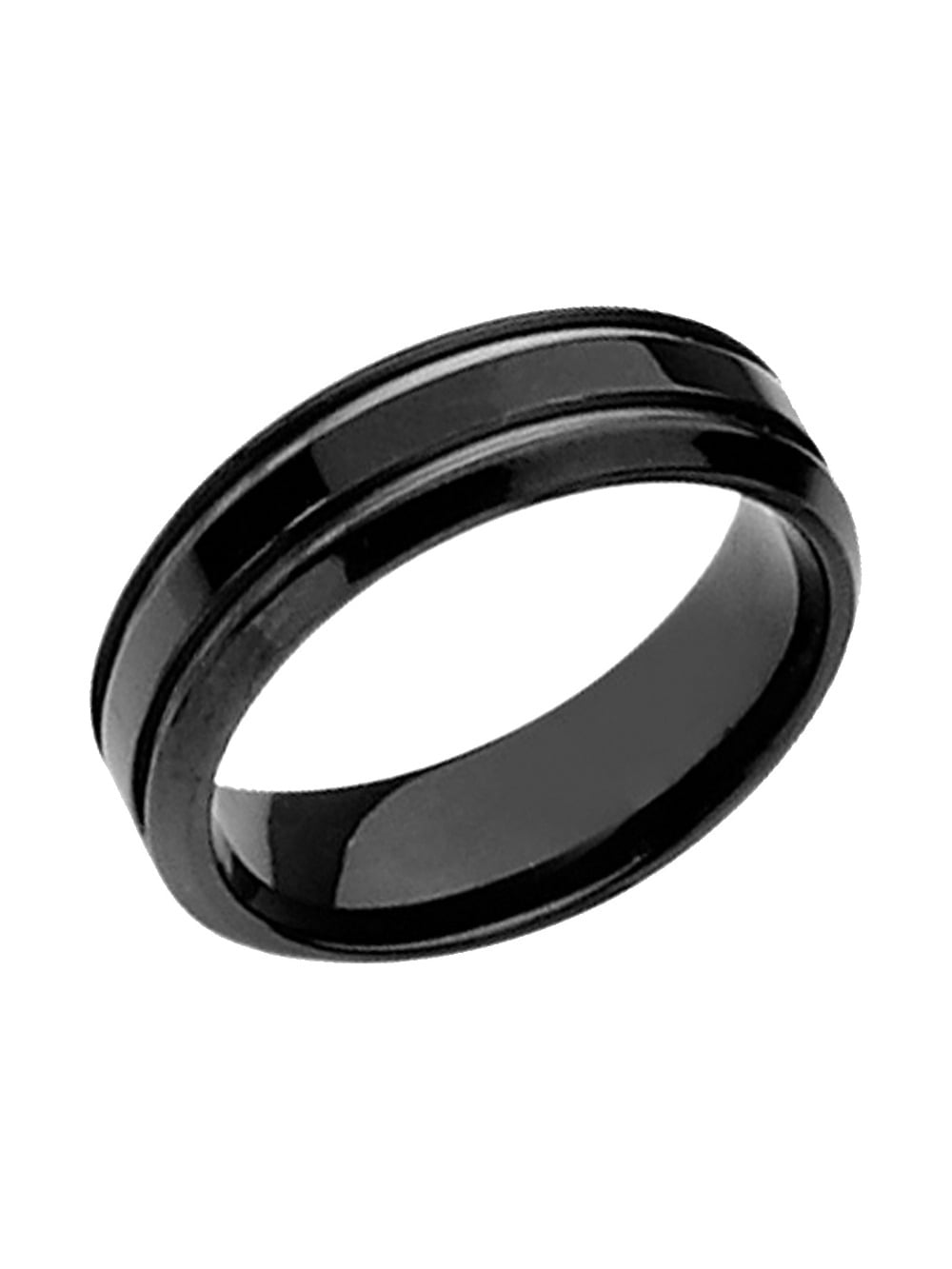 Mens Chisel 7mm Comfort Fit Black Titanium Wedding Band with Groove