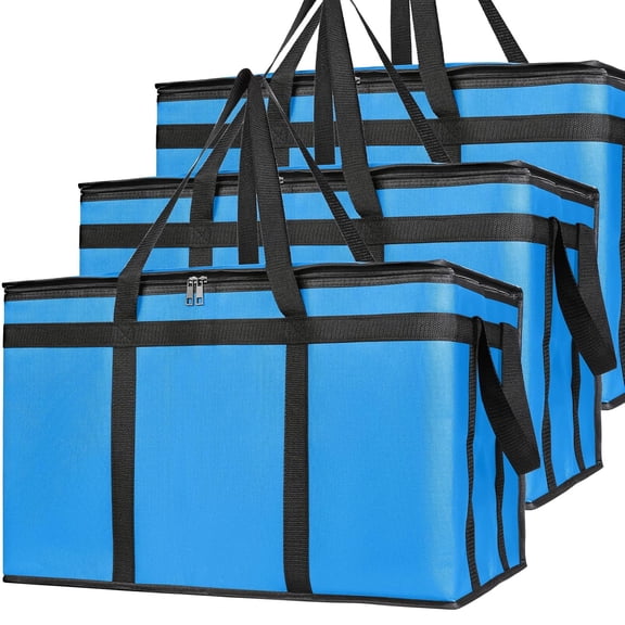 Large 3-Pack Insulated Food Delivery Bag, XXXL Pizza Cooler Bags, Rideshare Delivery Bag, Thermal Cold/Hot Styrofoam Carrier for Travel/Shopping/Catering/Car, Warmer/Frozen