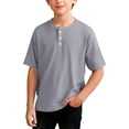 thumbnail image 2 of AJTQTH Kids Boys Henley T-Shirts Waffle Knit Summer Short Sleeve Button V Neck Basic Solid Color Tees Tops Lightweight Comfy Beach Vacation School Uniform Tshirt Gray 11-12 Years, 2 of 9
