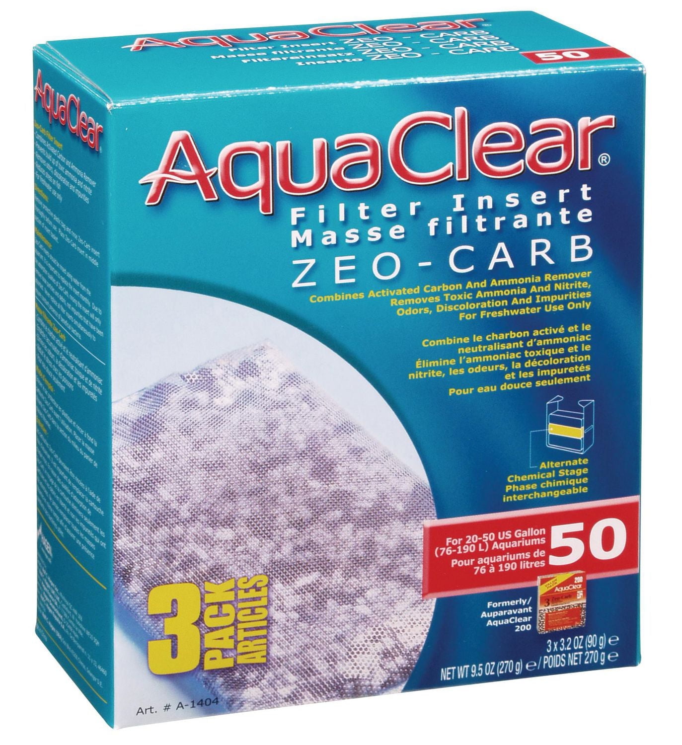 Zeo-Carb pour AquaClear 50/200, 270g (9.5 oz), paquet de 3