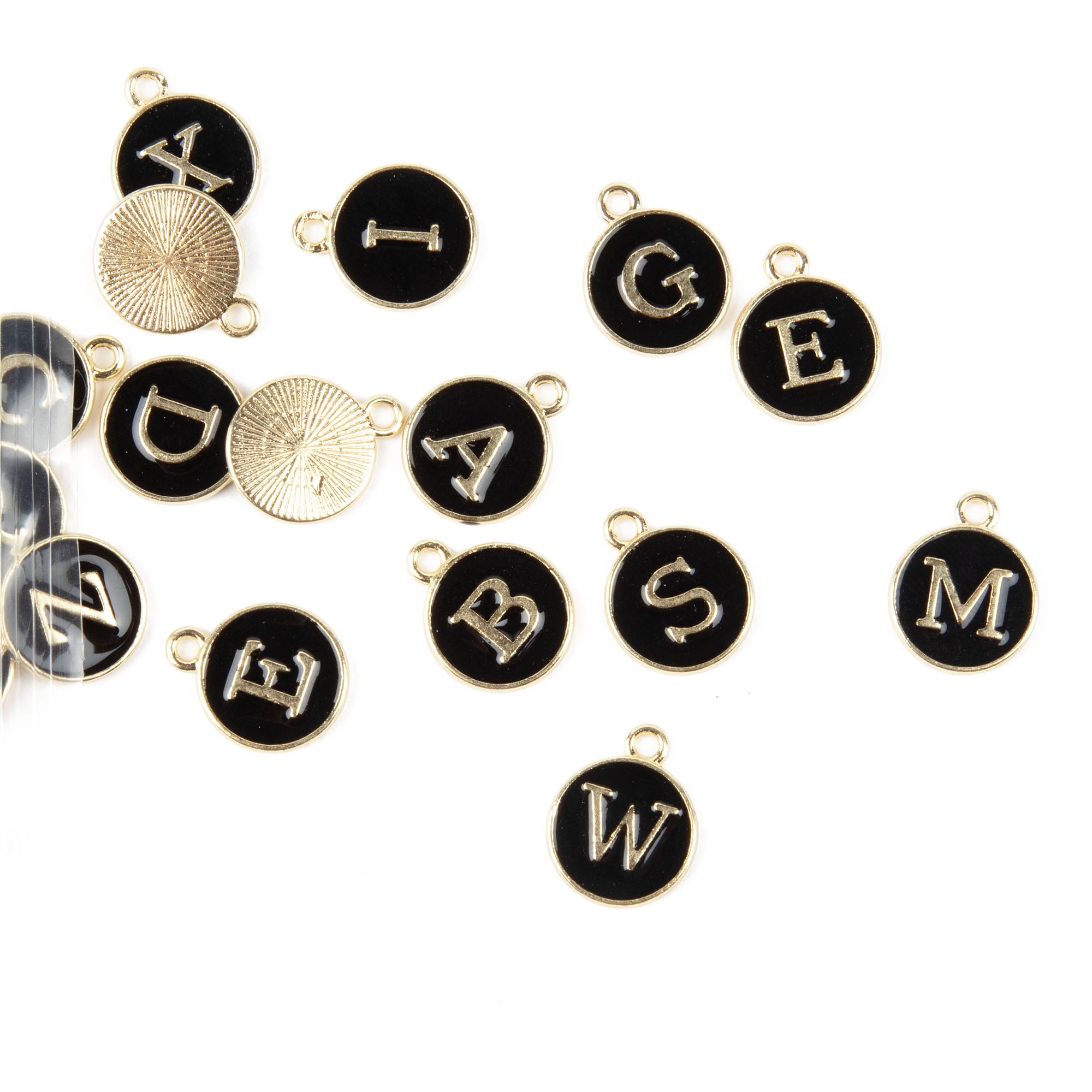 Cousin DIY Black and Gold Enamel Alphabet Charms, 0.5 in, 26 Piece, Adult, Model 69992751