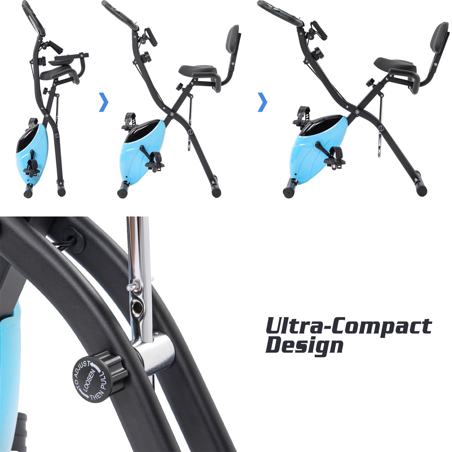 Folding Exercise Bike, Fitness Stationary Bike Machine, Upright Indoor Cycling Bike, Magnetic X-Bike with 8-Level Adjustable Resistance, Back Support Cushion & LED Display