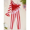 thumbnail image 3 of DPOIS Girls Kids Xmas Candy Cane Striped Unitard Sequins Ruffle Jumpsuit Red 14, 3 of 7