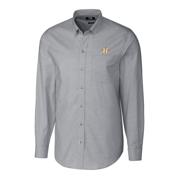 Men's Cutter & Buck Charcoal Houston Astros Big & Tall Stretch Oxford Long Sleeve Button-Down Shirt