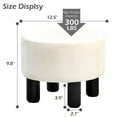 thumbnail image 6 of Tcbosik 12.5" Round Linen Upholstered Ottoman, Small Fabric Pouf with Solid Pine Legs, Modern Compact Footrest for Living Room Bedroom Entryway, 300 lbs Support, Easy Assembly, White, 6 of 7