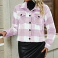thumbnail image 5 of LYXSSBYX Winter Shackets for Women Clearance Women's Checkered Long Sleeved Lapel Pocket Woolen Loose Coat Top, 5 of 7