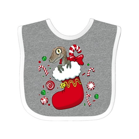 

Inktastic There s a Dinosaur in my Christmas Stocking with Candy Canes Gift Baby Boy or Baby Girl Bib