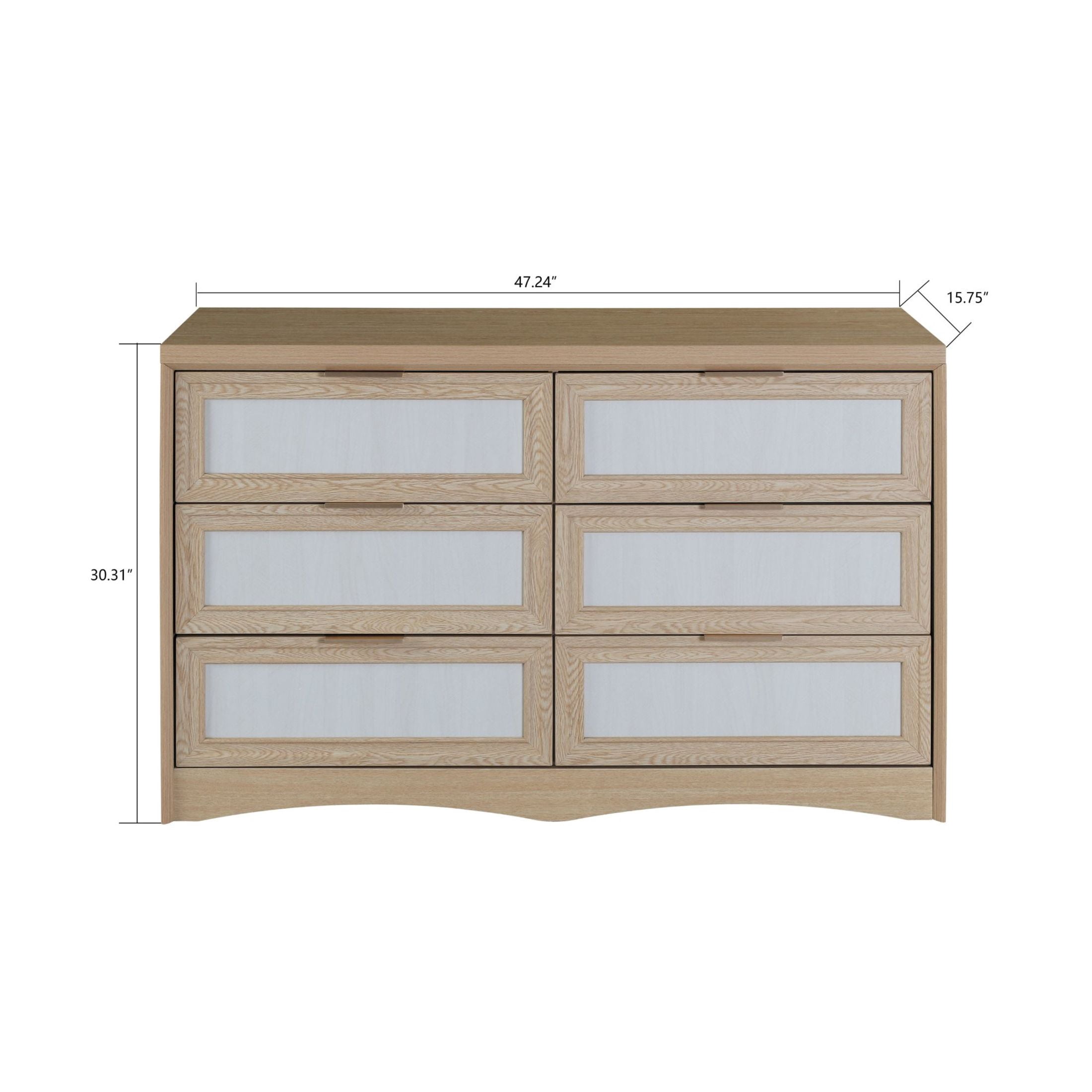 GDF Studio 47.24" Farmhouse Dresser with 6 Drawers, Wide Storage Cabinet, Light Oak+White