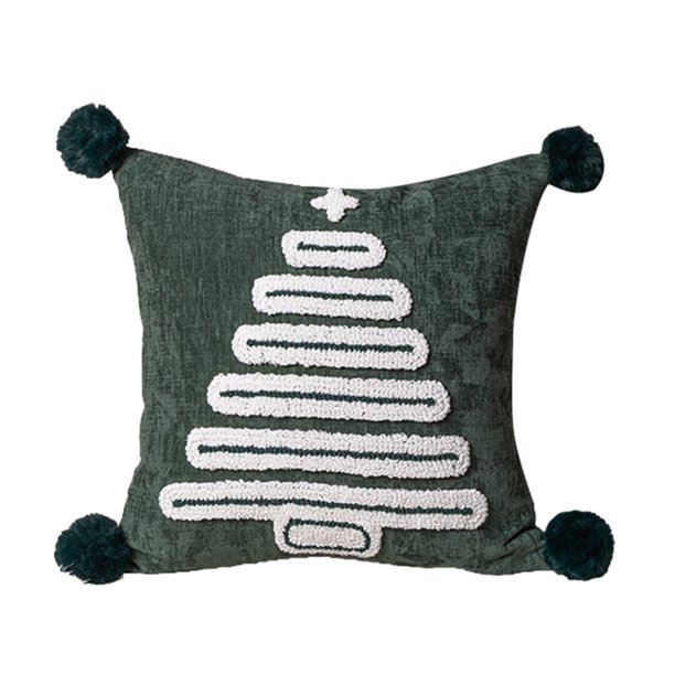 Funda de cojín con diseño de árbol de Navidad y borlas Decoración con bolas de pelo Funda de cojín estilo rústico