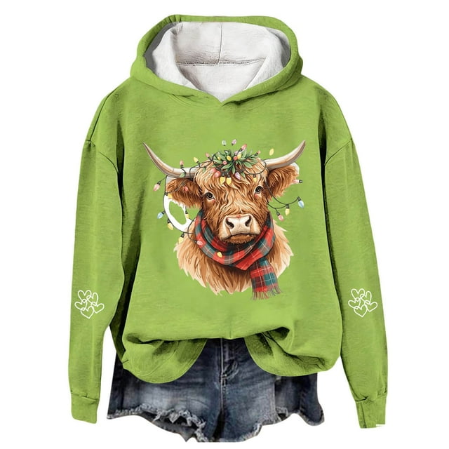 Chandail à Capuche Imprimé Vache Western Festif pour Femmes Thème Vacances Graphique