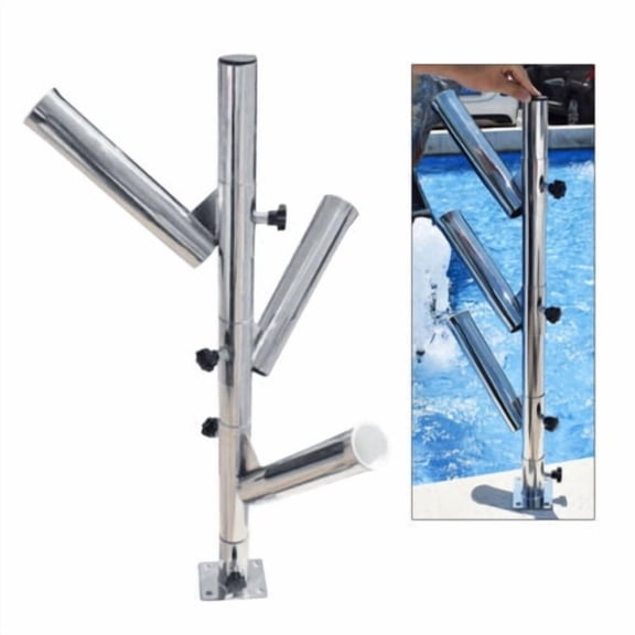 3-Tube Tree Type Holder Adjustable Rack Stainless Steel Boat Rod Holder Net Rack