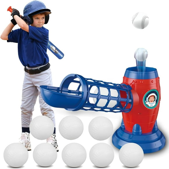SunwyxTek Automatic Kids Baseball Pitching Machine with 8 Balls, T Ball Set for Kids Toddlers 3-5 5-8 years, Tee Ball Set Baseball Tee Pitcher Basebal