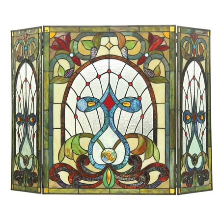 Copper Victorian Fireplace Screen - CHLOE Lighting RUBY Tiffany-glass 3pcs Folding Victorian Fireplace Screen 44