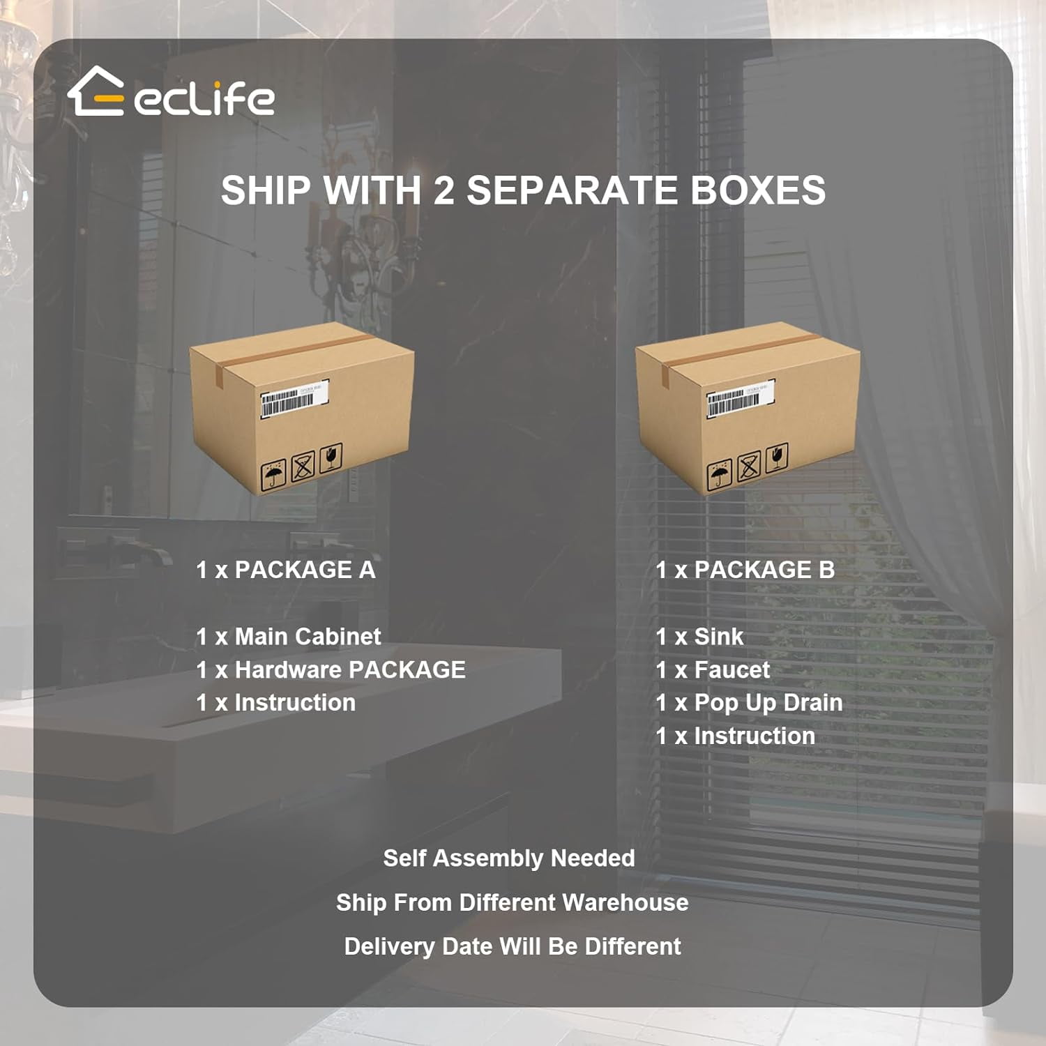 Eclife 30" Bathroom Vanity Cabinet with Undermount Ceramic Sink, 2 Big Drawers, Matte Black Faucet