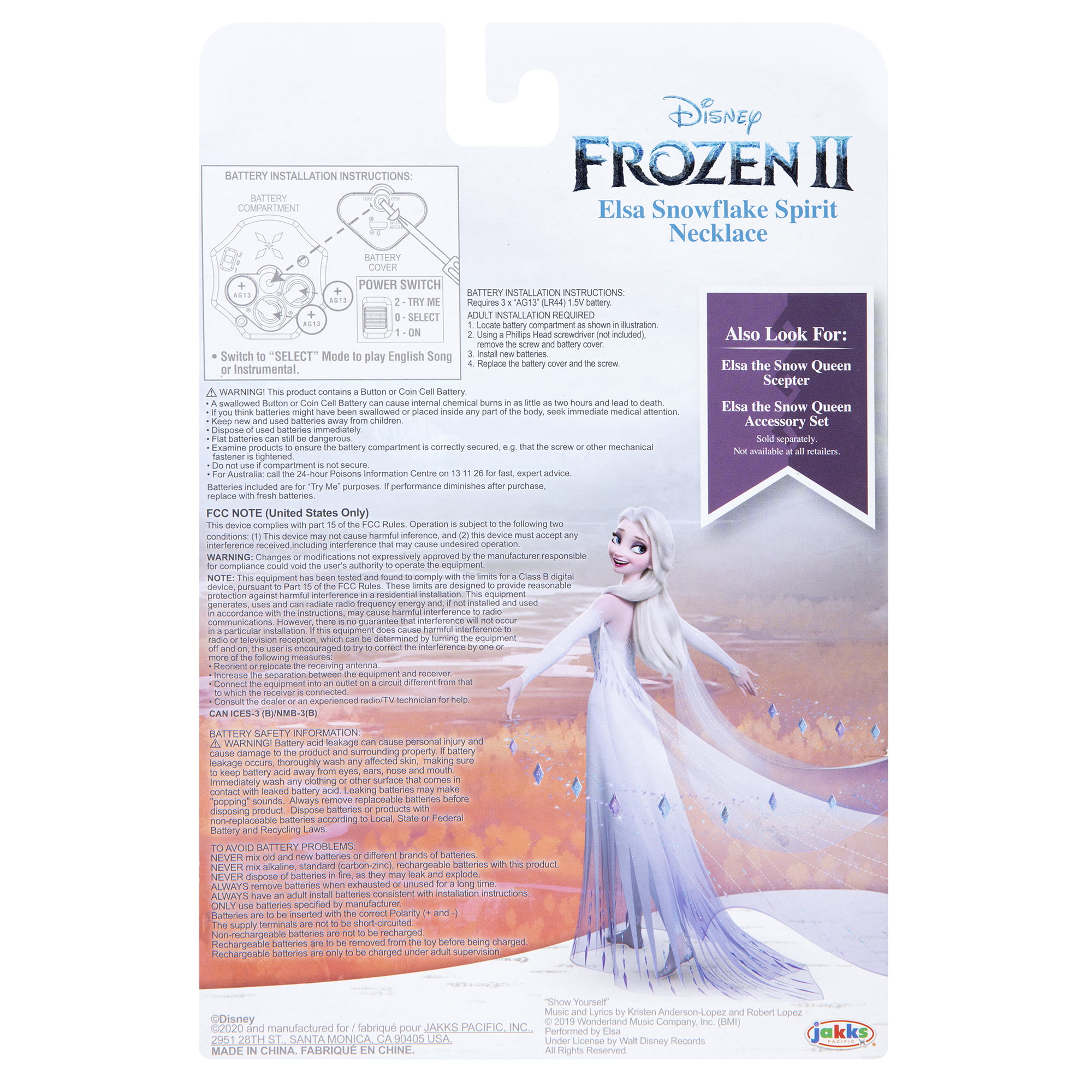 Disney Frozen 2 Elsa Snowflake Spirit Collier avec musique et lumières-Dress Up 3+ 