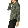 thumbnail image 4 of INSPIRE CHIC Women's Ruffle V Neck Geometric Printed Puff Sleeve Top Green L, 4 of 6
